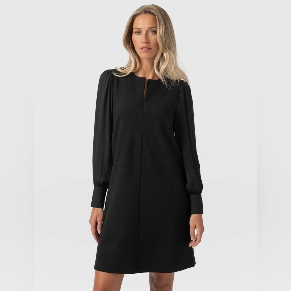 Saint + Sofia Esme Zip Up Shift Dress Black NWT